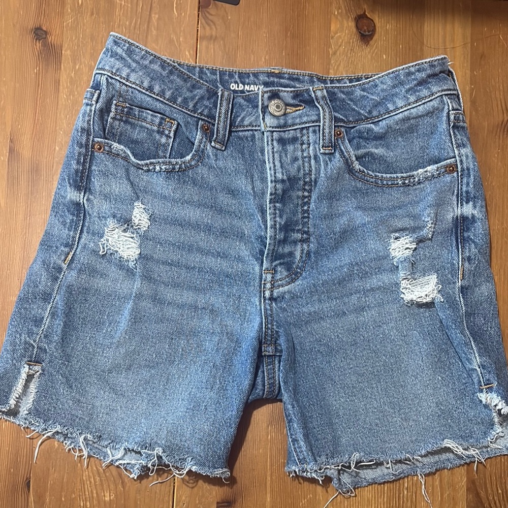 Old Navy Blue Jean Shorts Distressed Mid-Thigh